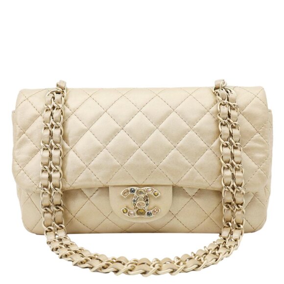 Chanel  Precious Jewel Single Flap Jumbo Leather Shoulder Bag Gold - Picture 3 of 16